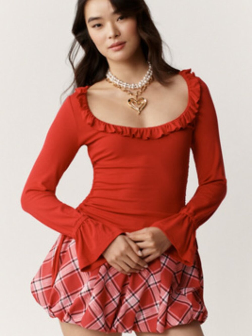 Anthropologie Maeve Long-Sleeve Scoop-Neck Ruched Top S